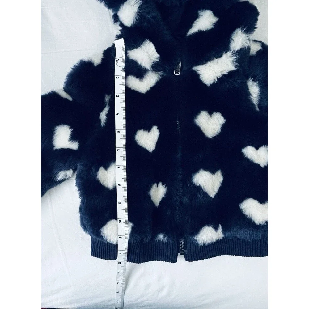 NWOT babyGap 2T Navy Faux Fur White Heart Hooded Zip Jacket Coat